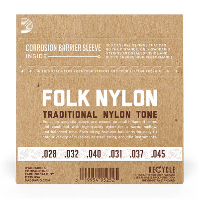 D'ADDARIO EJ34 FOLK NYLON 80/20 Bronze Ball End Black струни для класичної гітари